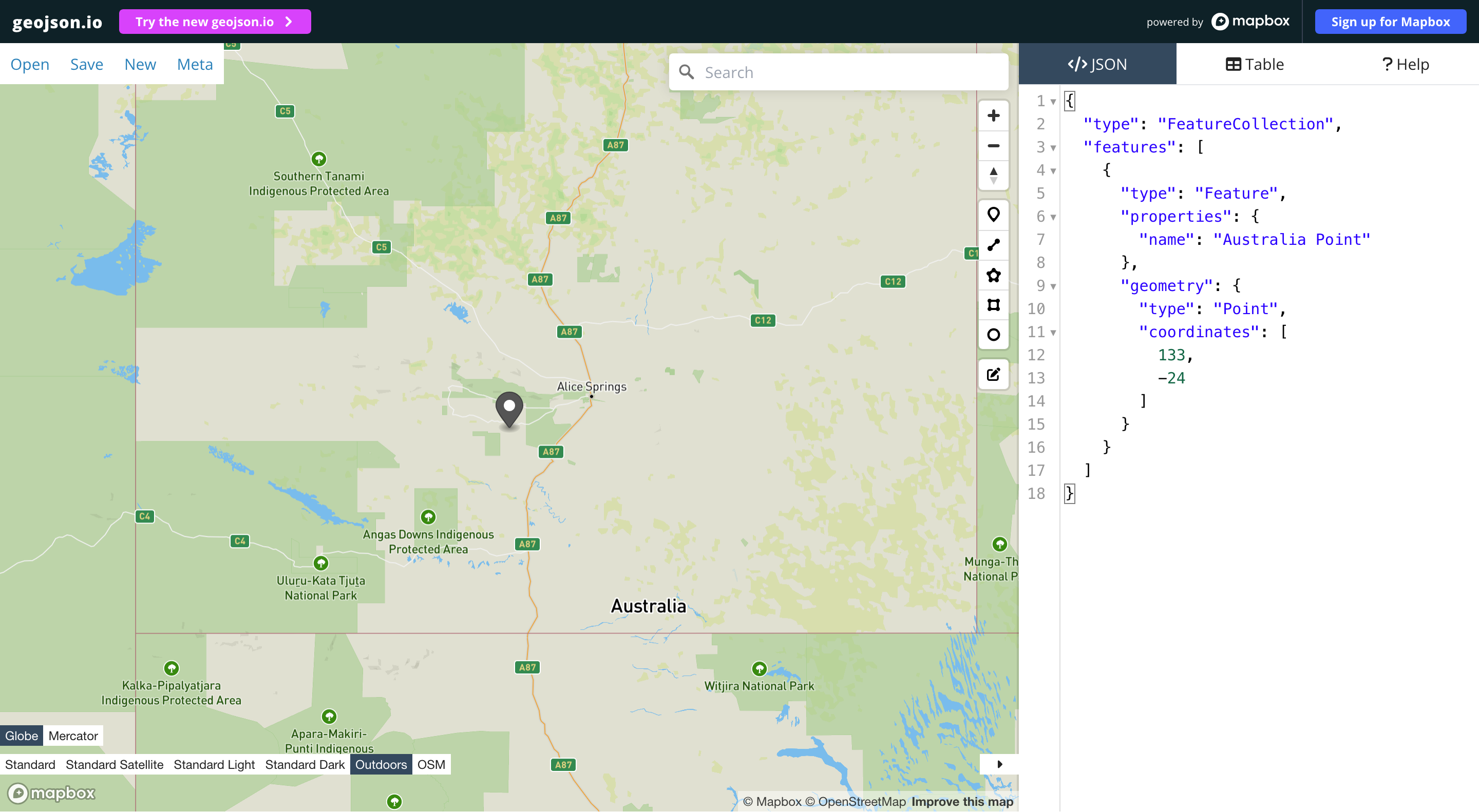 GeoJSON point visualized